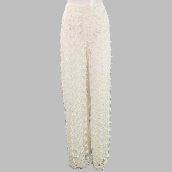 CYNTHIA ROWLEY Size M White Polyester Lace Peak Lapel Pantsuit - Picture 5 of 12